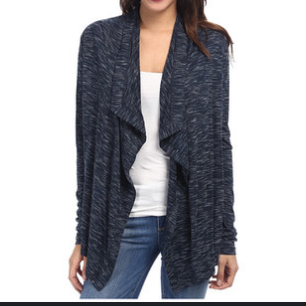 Pure DKNY Gray/white Long Sleeve Open Wrap Sweater - Size P/S